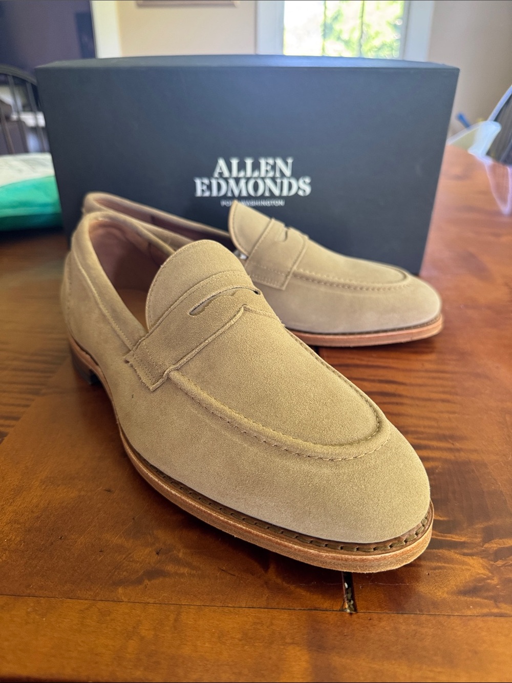 Allen Edmonds Randolph 2.0 Suede Loafers—Bone (Size 10 3E)
